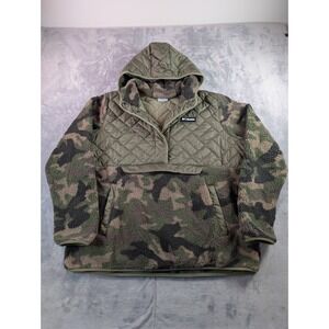 Columbia Womens XXL Camo Sherpa Quilted Pullover Hoodie Jacket AL4904 Green
